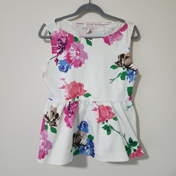 Kate Spade New York "Blooms" Stretch Cotton Peplum Top Size 8 Floral - Picture 2 of 16